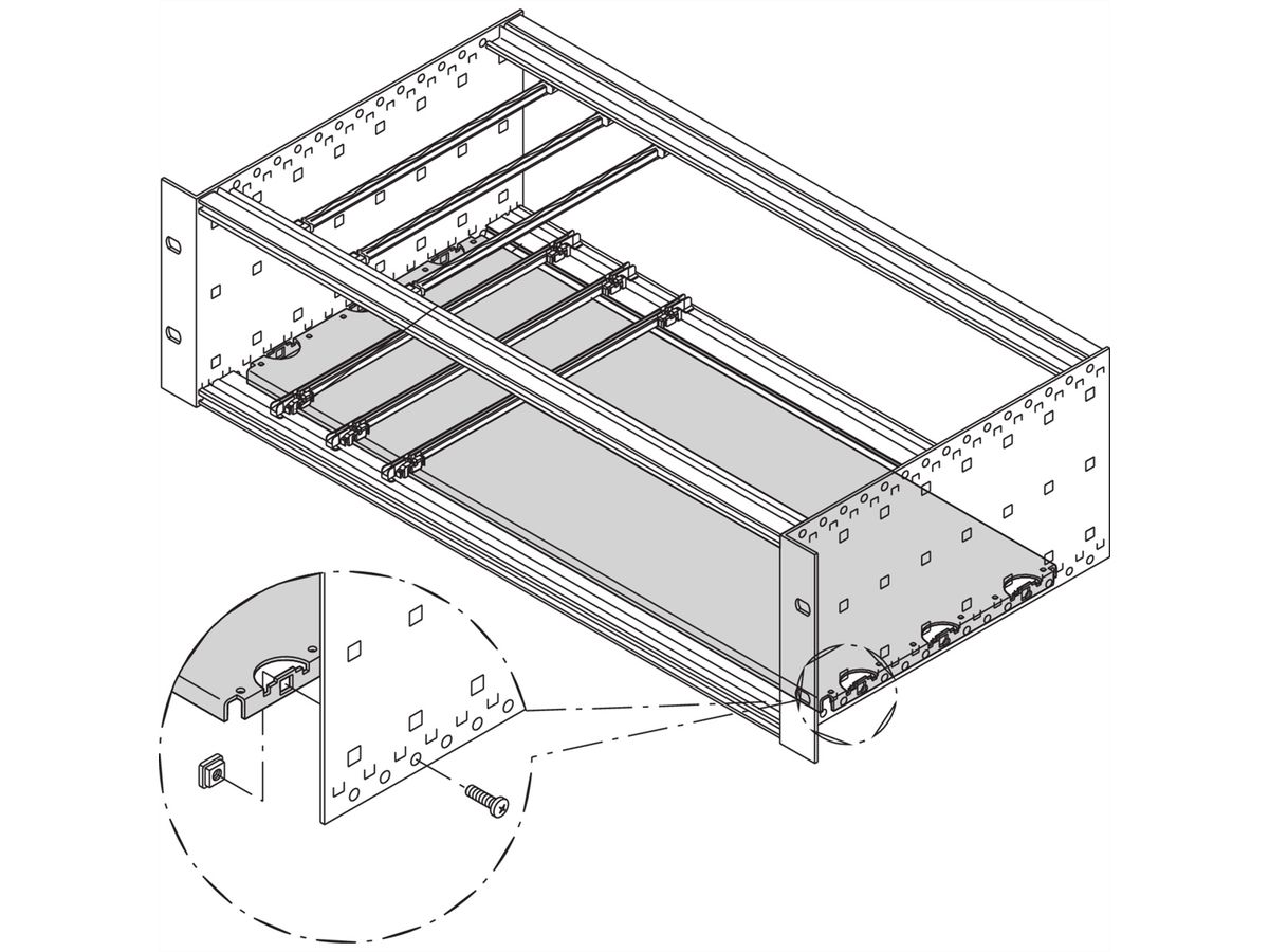 Plaque de montage SCHROFF pour coffret et bac à cartes 19", 42 HP, 280 mm de longueur de carte