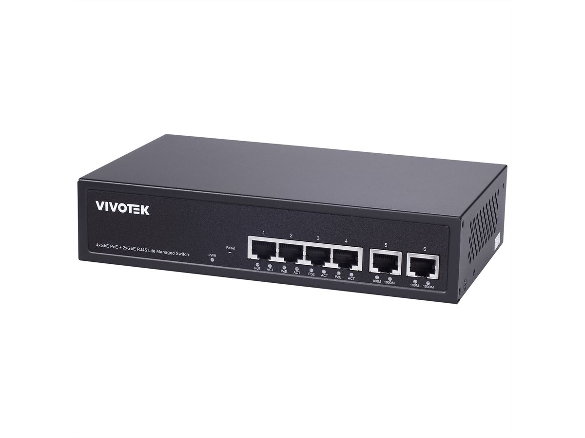 Vivotek AW-GEL-065A-060 PoE-Switch Lite Managed 4x GE PoE+ / 2x GE UTP, 60 Watt