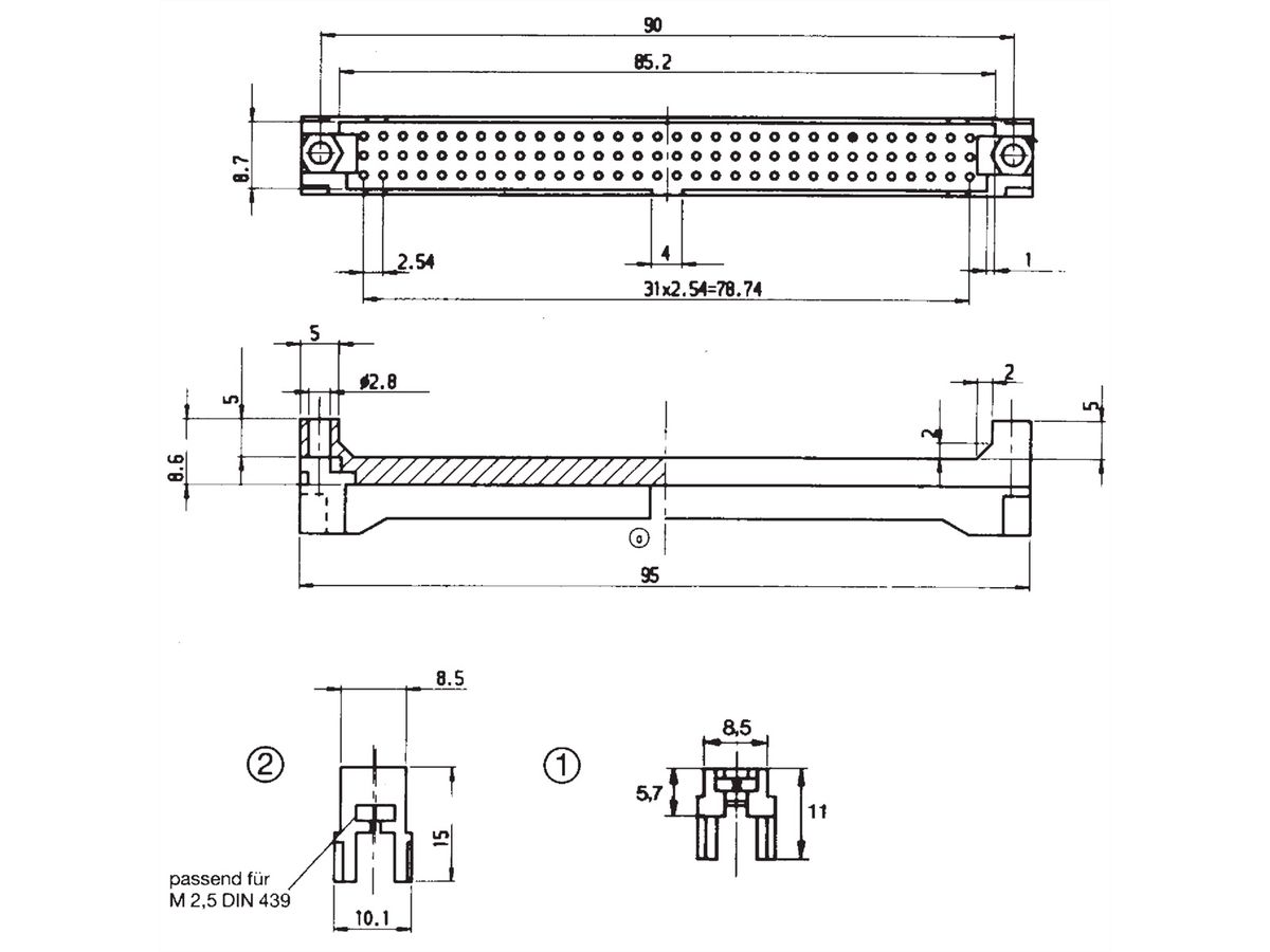 SCHROFF Boîtier de connexion pour types C et R, vierge, épaisseur du fond de panier 3,2 mm, montants 17 mm