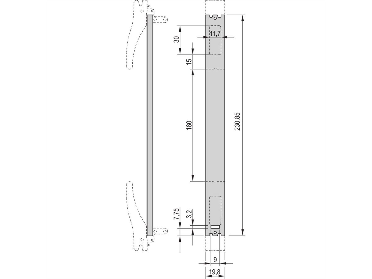SCHROFF Plug-In Unit U-Profile Face avant pour poignée XL, 6 U, 4 CV, 2,5 mm, Al, Anodisé frontal, Conducteur arrière