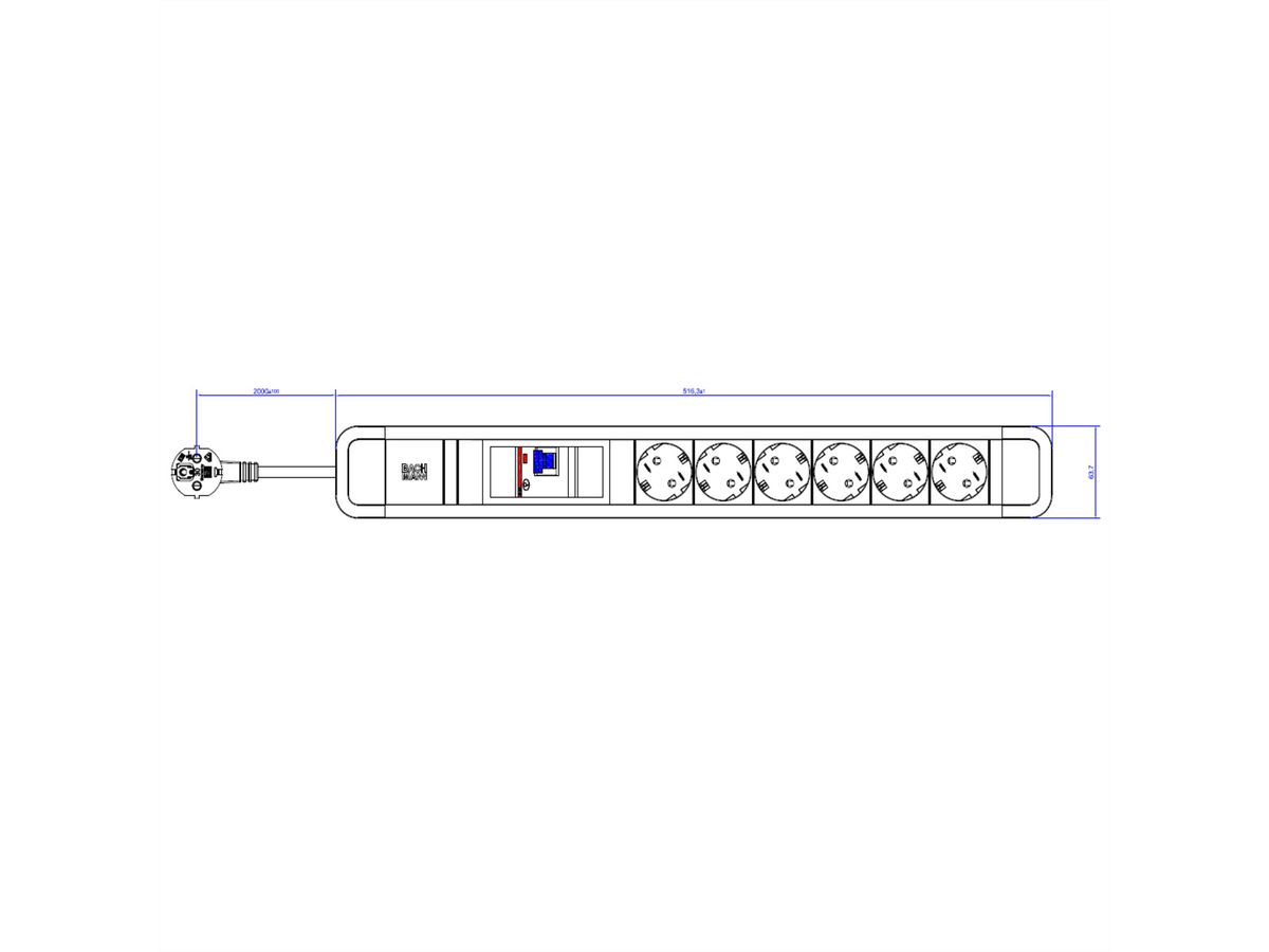 BACHMANN PRIMO 2 6xCEE7/3 1xFI 2,0m CEE7/7 RAL5010