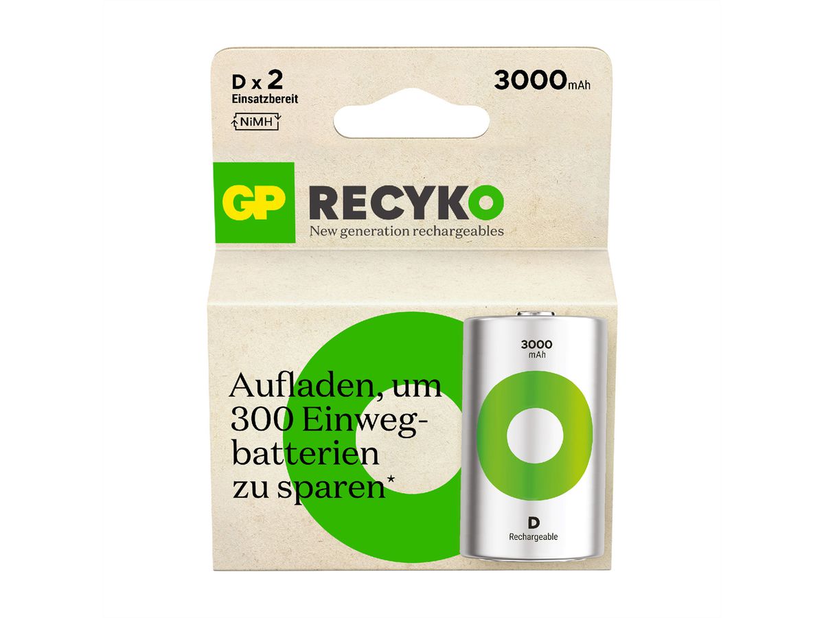 GP Batteries Recyko+, Akku 2xD, 3000 mAh, 1,2 V