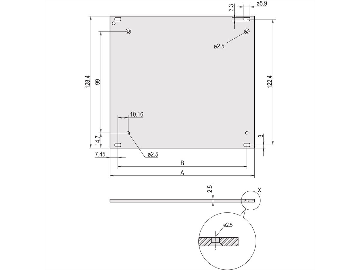 SCHROFF HF Frame Type Plug-In Unit Face avant, 3 U, 28HP, 2,5 mm, alu, anodisé avant, conducteur arrière