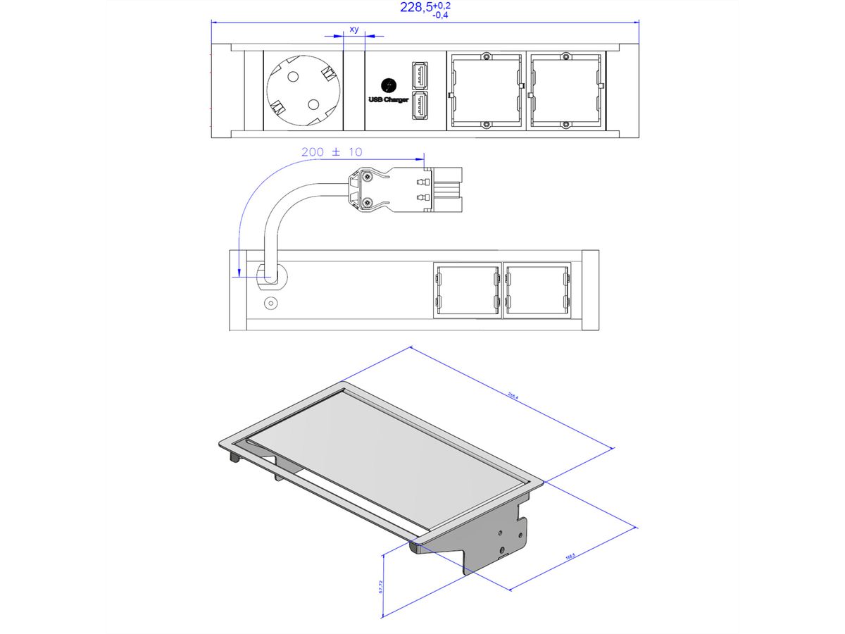 BACHMANN CONEO SET 1x Schutzkontakt, 2x ABD, 1xUSB Charger, silberfarben