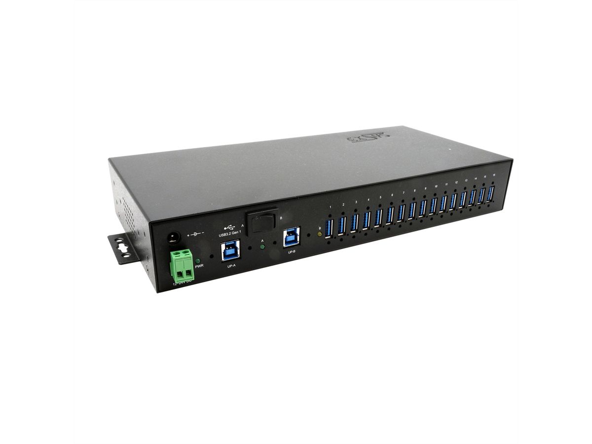 EXSYS EX-1526HMVS Hub USB 3.2 Gen1 métal à 16 ports administré, protection de surtension 15KV ESD