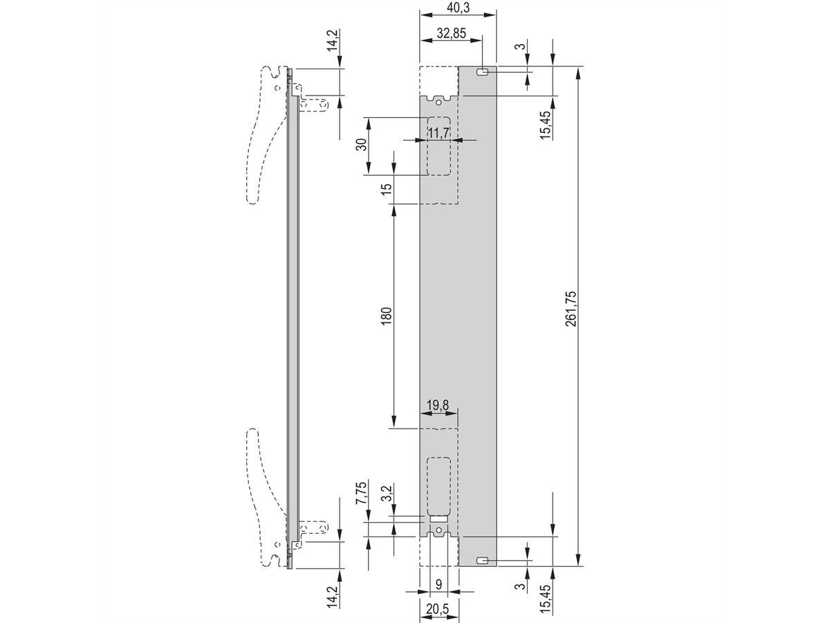 SCHROFF Plug-In Unit U-Profile Face avant pour poignée XL, compatible micro-interrupteur, 6 U, 8 CV, 2,5 mm, alu, anodisé frontal, conducteur arrière
