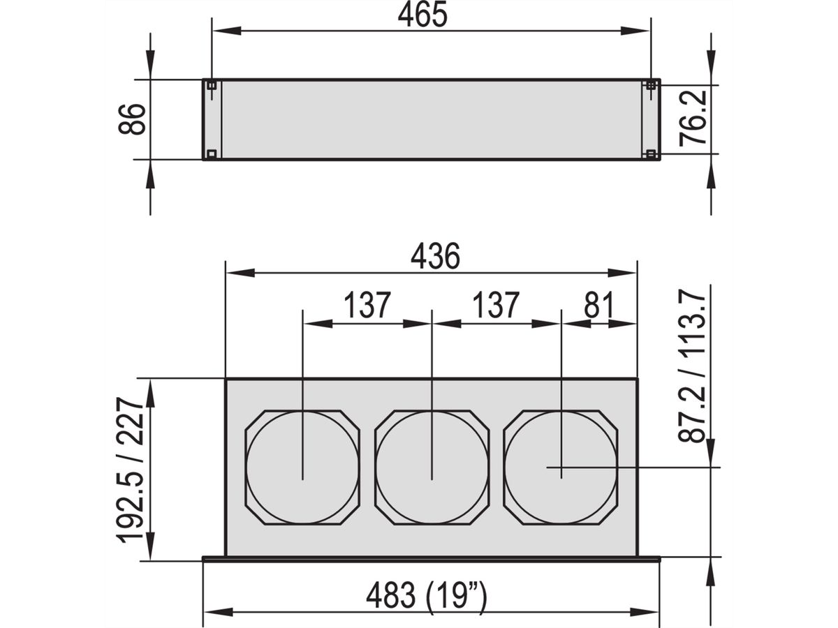 SCHROFF Ventilateur poussoir 19", 2 U, axial, 230 VAC, profondeur du plateau 160 mm, 300 - 330 m³h
