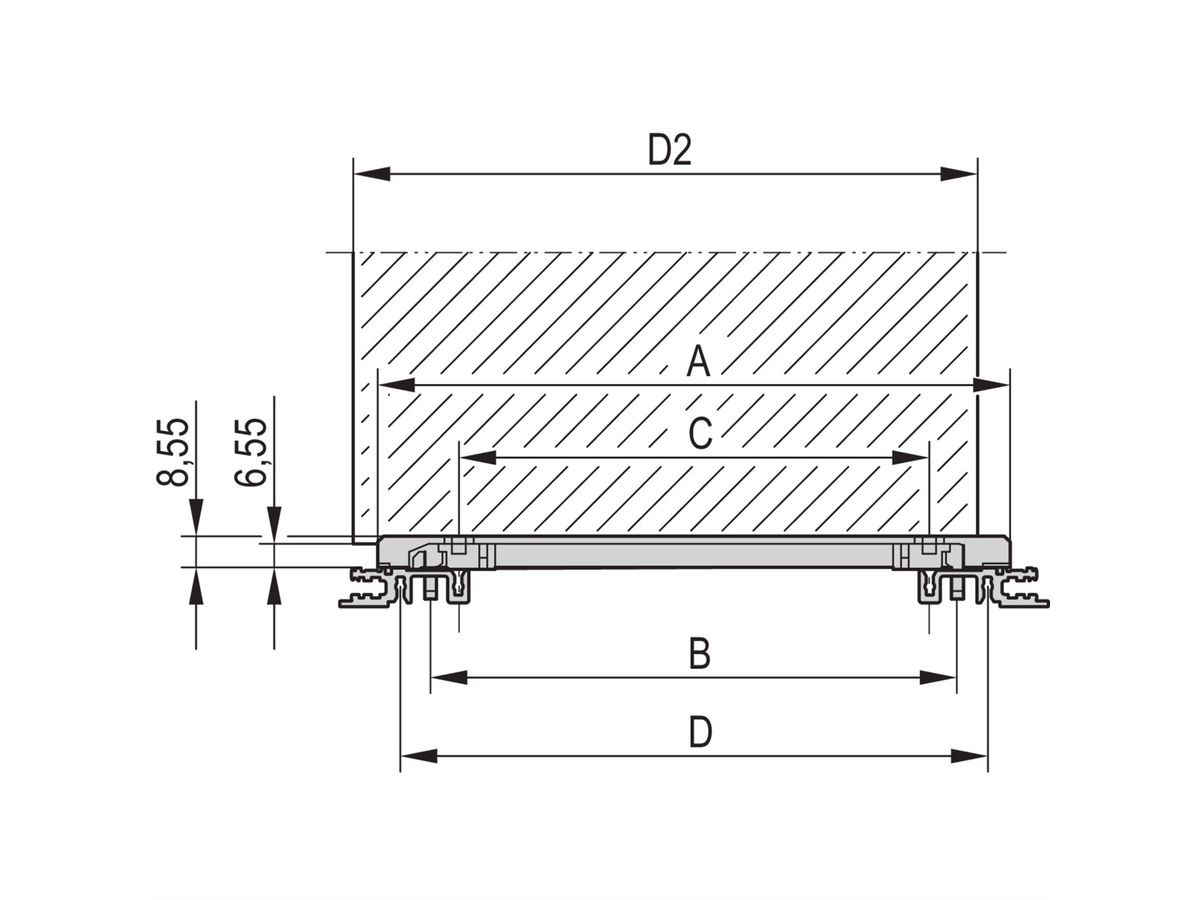 SCHROFF Rail de guidage multipièce, pièce intermédiaire, extrusion plastique, 160 mm, 2 mm de largeur de rainure, gris, 10 pièces