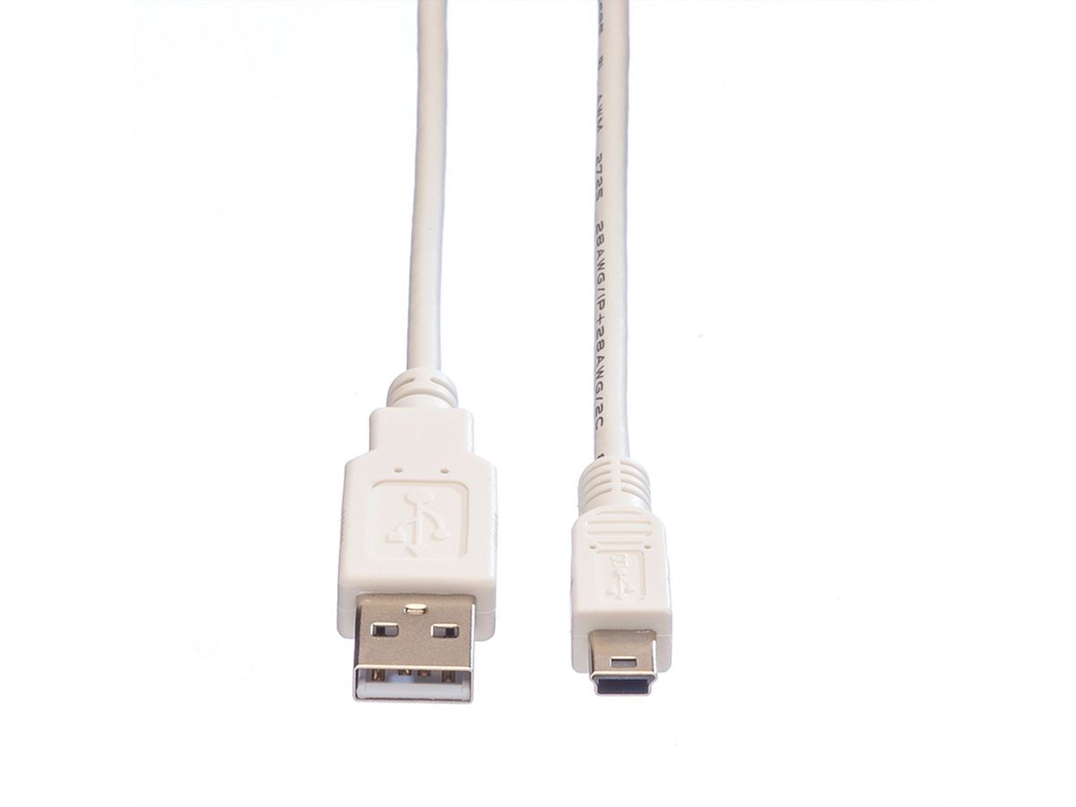 VALUE USB 2.0 Kabel, Typ A - 5-Pin Mini, weiß, 3 m