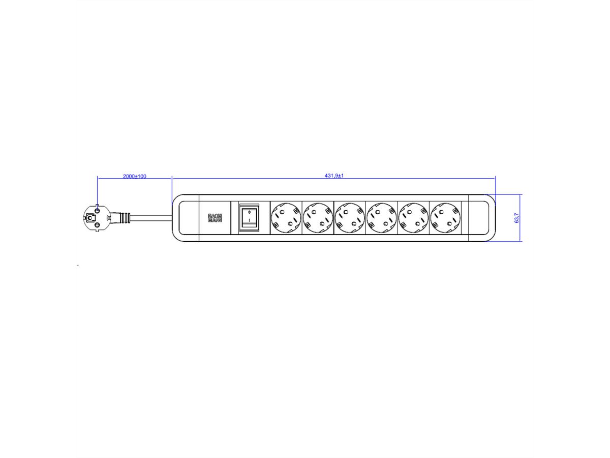 BACHMANN PRIMO 2 6xCEE7/3 1xSchalter 2,0m CEE7/7 RAL5010