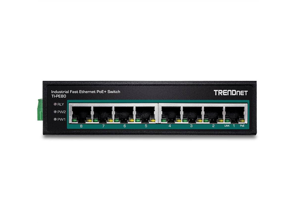 TRENDnet TI-PE80 Switch Rail DIN Fast Ethernet PoE+ industriel à 8 ports