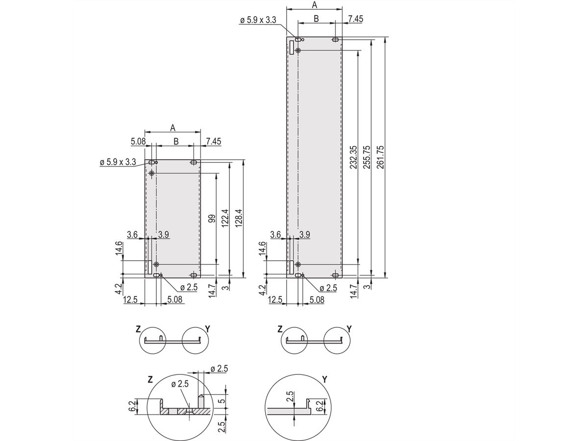 SCHROFF Plug-In Unit U-Profile Front Panel for Handle Form 1, 3 U, 10 HP, 2.5 mm, Al, face avant anodisée, face d’appui conductrice