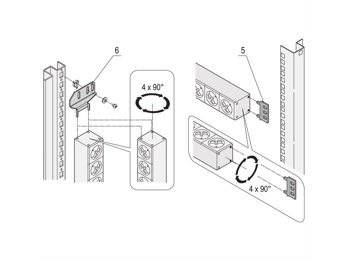 Bâti de prises SCHROFF, IEC C13, avec entrée Wieland®, C13, 6 prises, 19", rouge, protection contre les surintensités