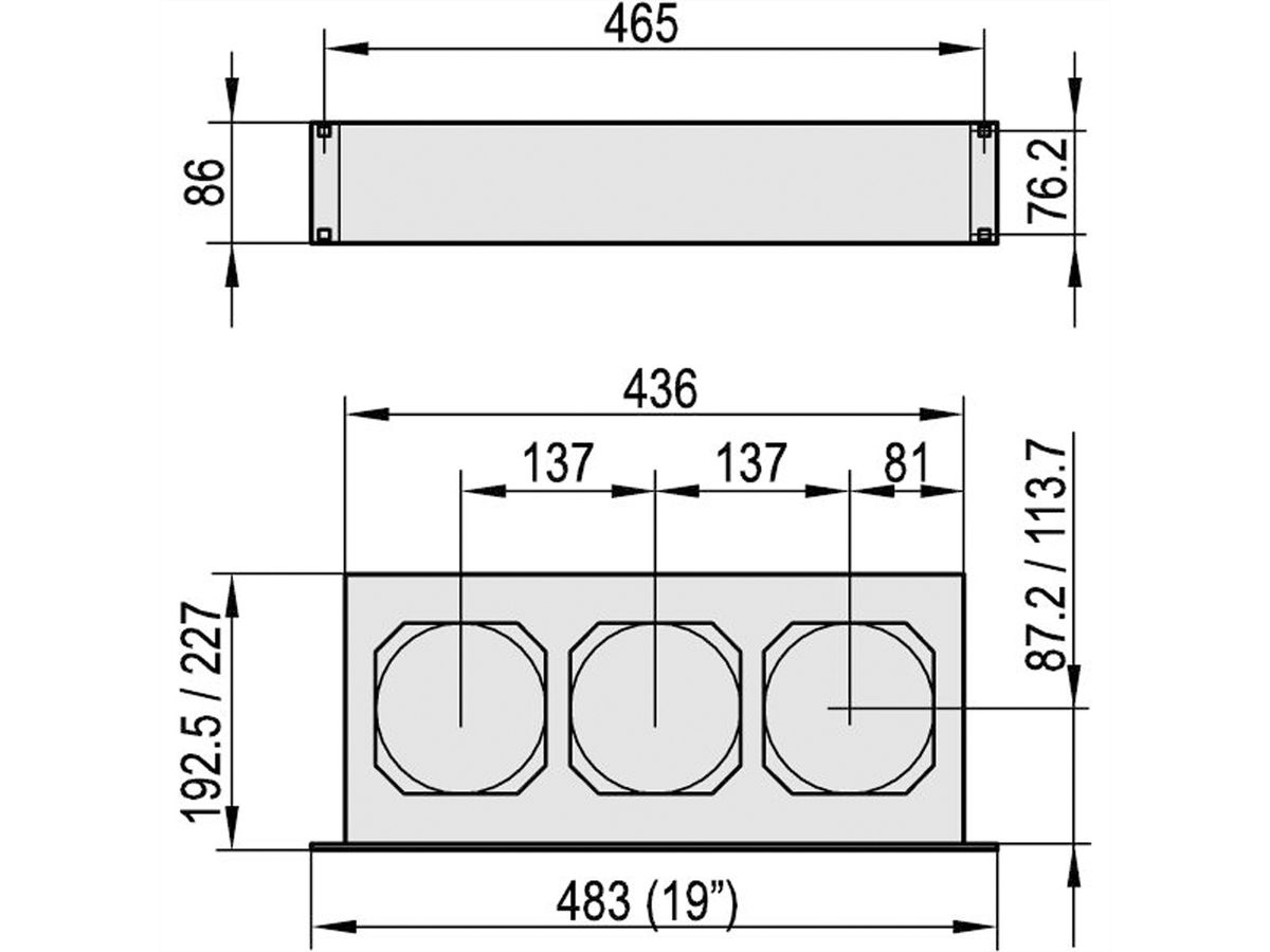 SCHROFF Ventilateur poussoir 19", 2 U, Axial, 24 VDC, Profondeur de panneau 220 mm, 515 m³h