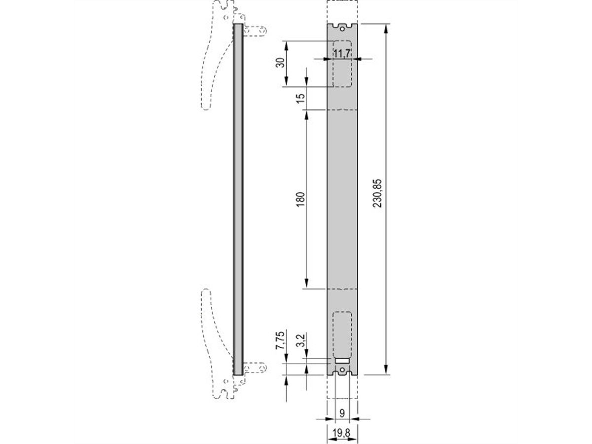 SCHROFF Plug-In Unit U-Profile Face avant pour poignée XL, 6 U, 4 CV, 2,5 mm, Al, Anodisé frontal, Conducteur arrière