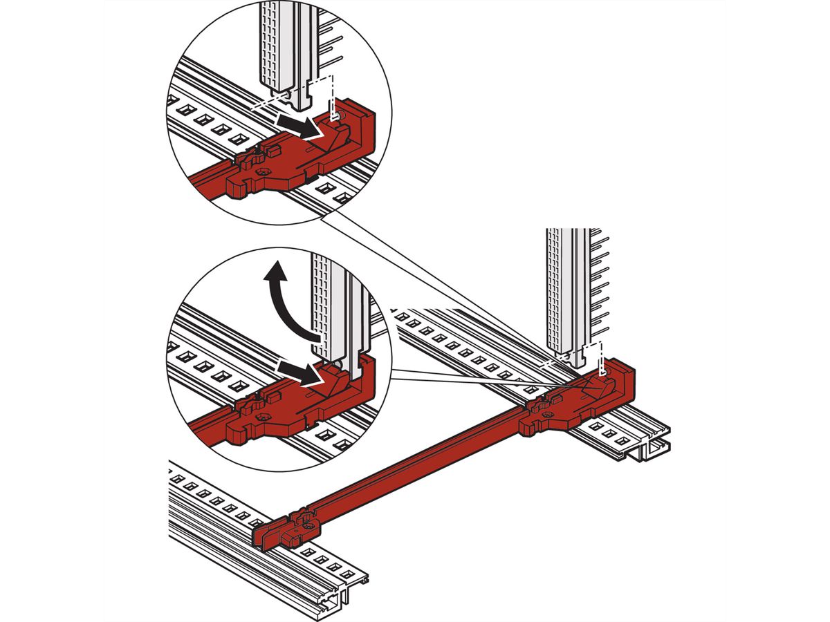 Guide-cartes SCHROFF type standard, avec fixation par connecteur DIN, plastique, 160 mm, largeur de rainure 2 mm, rouge, 1 paire