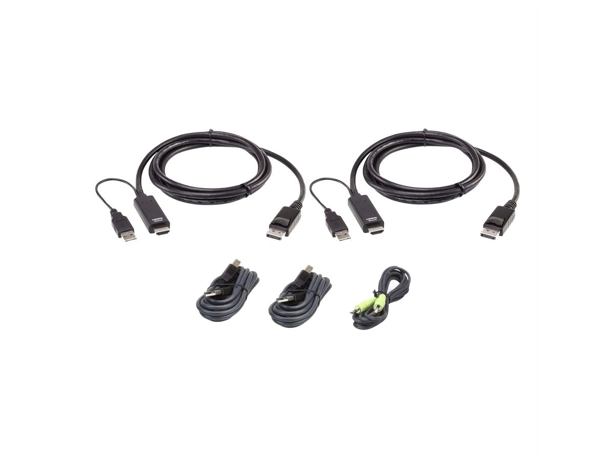 ATEN 2L-7D02UHDPX5 Kit de câbles KVM USB deux affichages sécurisés et universels de 1,8 M