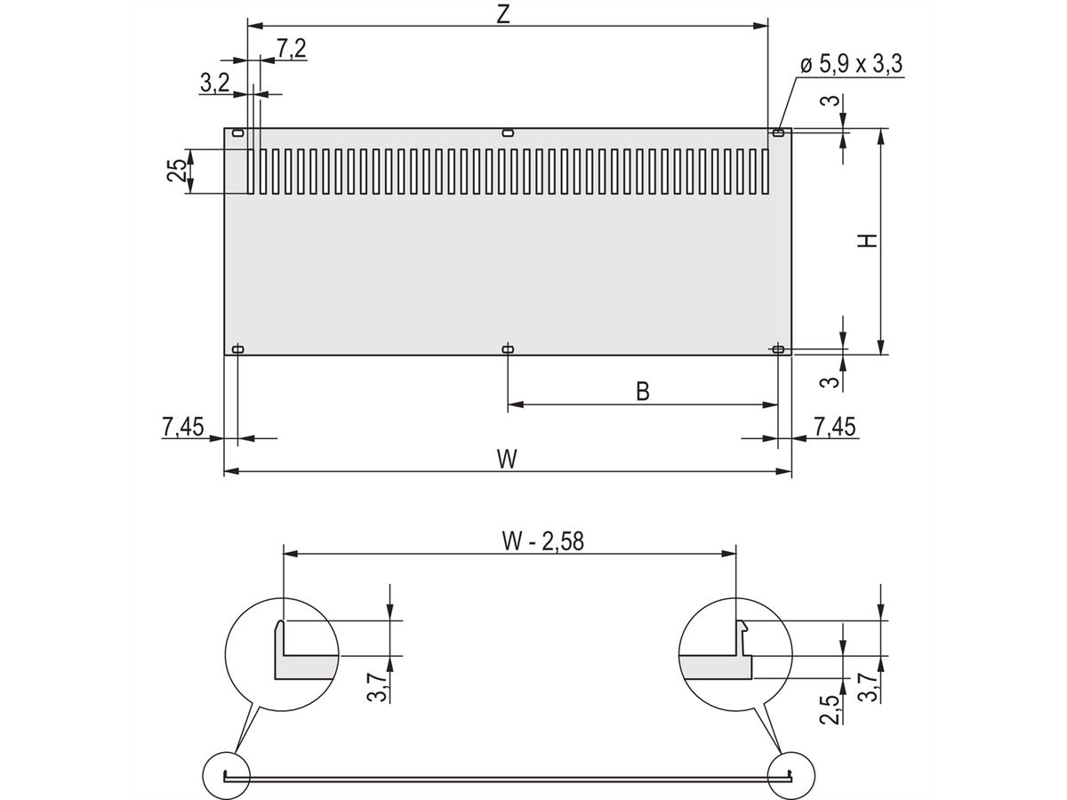 SCHROFF Panneau arrière pour RatiopacPRO/PropacPRO, perforé, blindage rétrofit, textile, 6 U, 42 CV