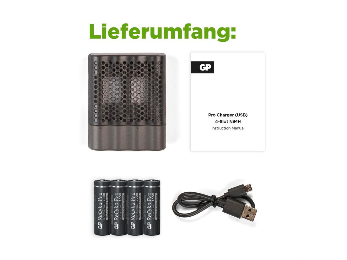 ✓ Pack chargeur USB GP ReCyko + 2 piles rechargeables 2100mAh AA