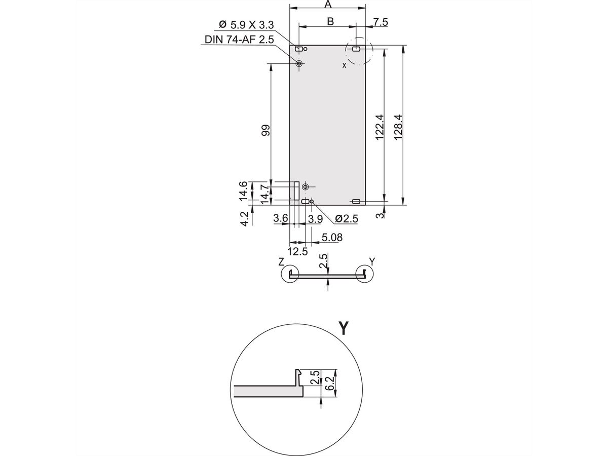 SCHROFF Plug-In Unit U-Profile Face avant pour poignée Forme 1, 6 U, 12 CV, 2,5 mm, Al, Anodisé frontal, Conducteur arrière
