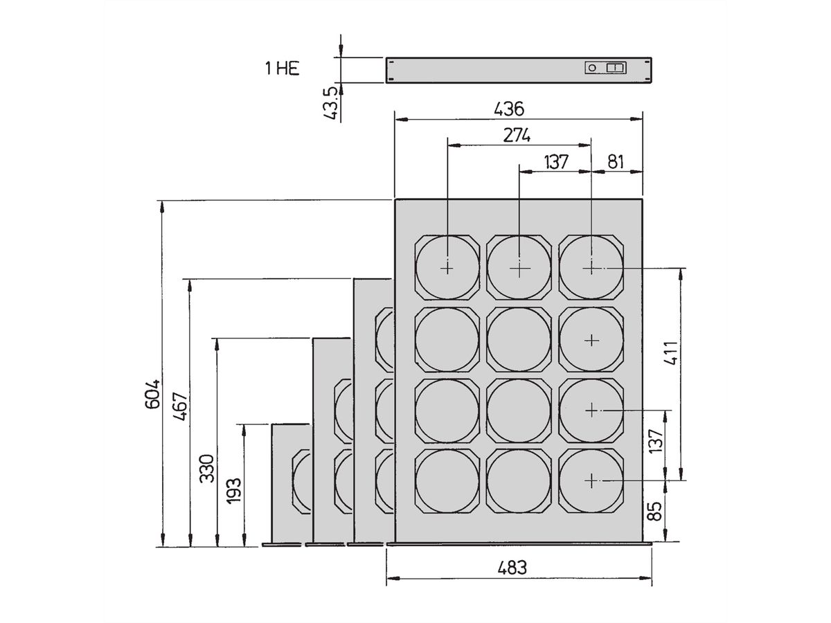 SCHROFF Boîtier d'unité de ventilation 19", 1 U pour 12 ventilateurs, 38 mm