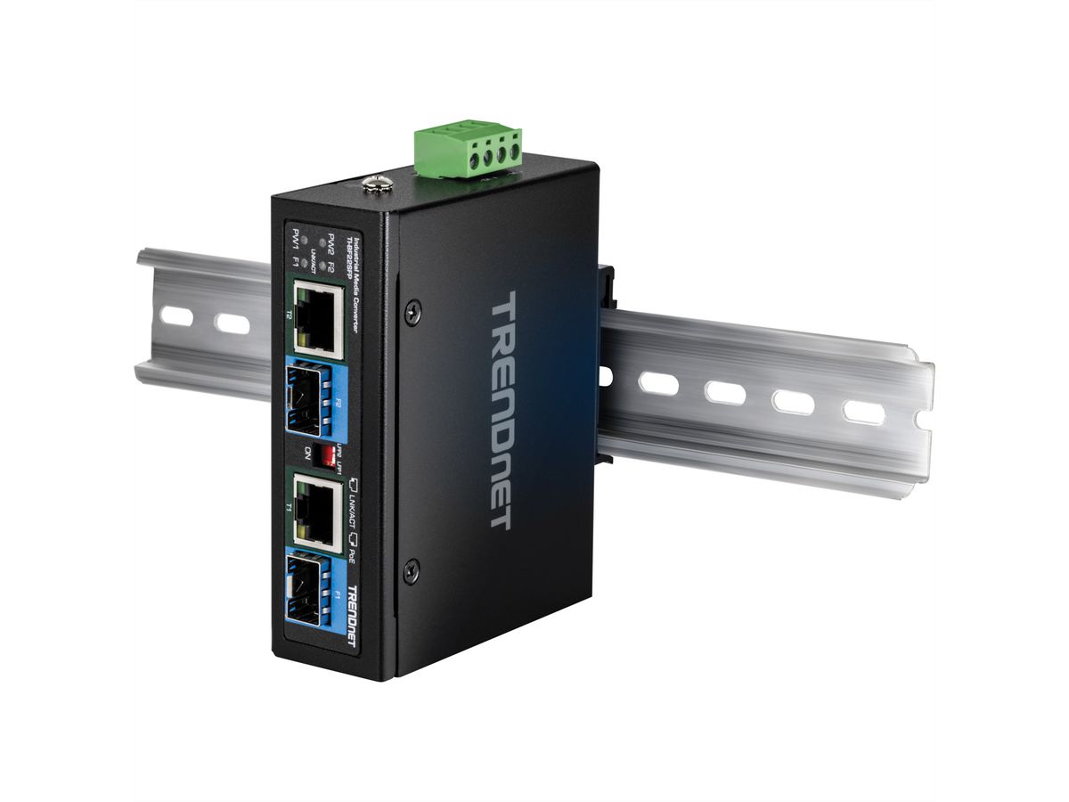 TRENDnet TI-BF22SFP Convertisseur de média industriel, SFP vers PoE++ Gigabit à 2 ports