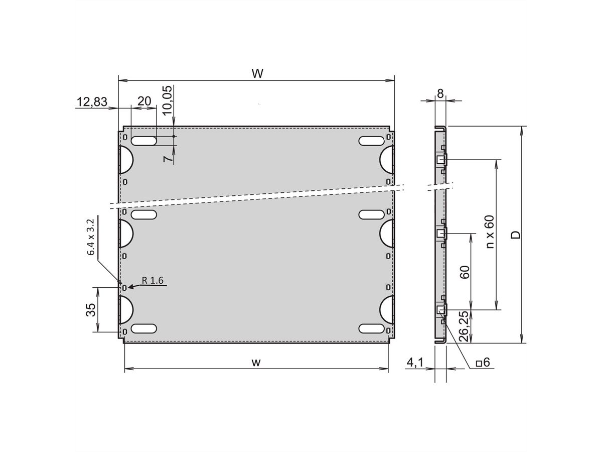 Plaque de montage SCHROFF pour coffret et bac à cartes 19", 63 HP, 340 mm de longueur de carte