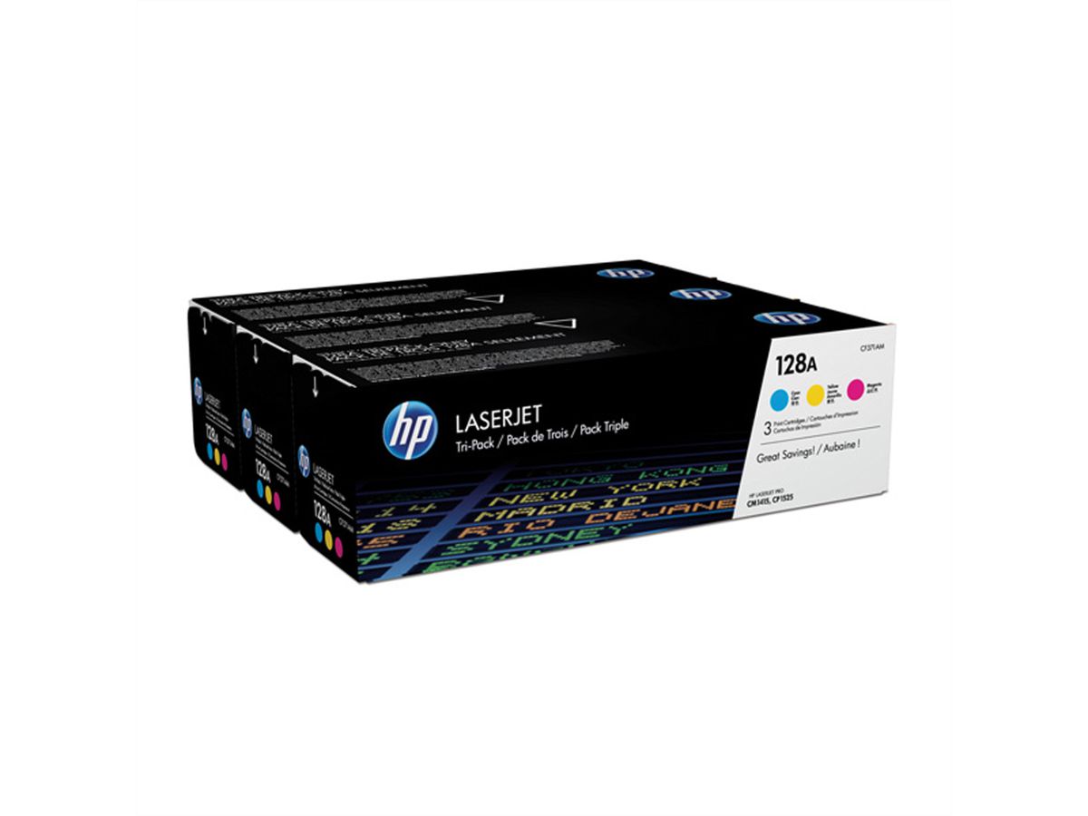 HP CF371AM, Toner Color LaserJet Tri-Pack C/M/Y, Nr. 128A, chacun de 1.300 p.