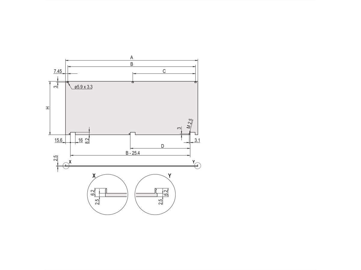 SCHROFF Kit de face avant, blindée, avec charnières en bas, 6 U, 63 HP, 2,5 mm, alu, face avant anodisée, face arrière conductrice