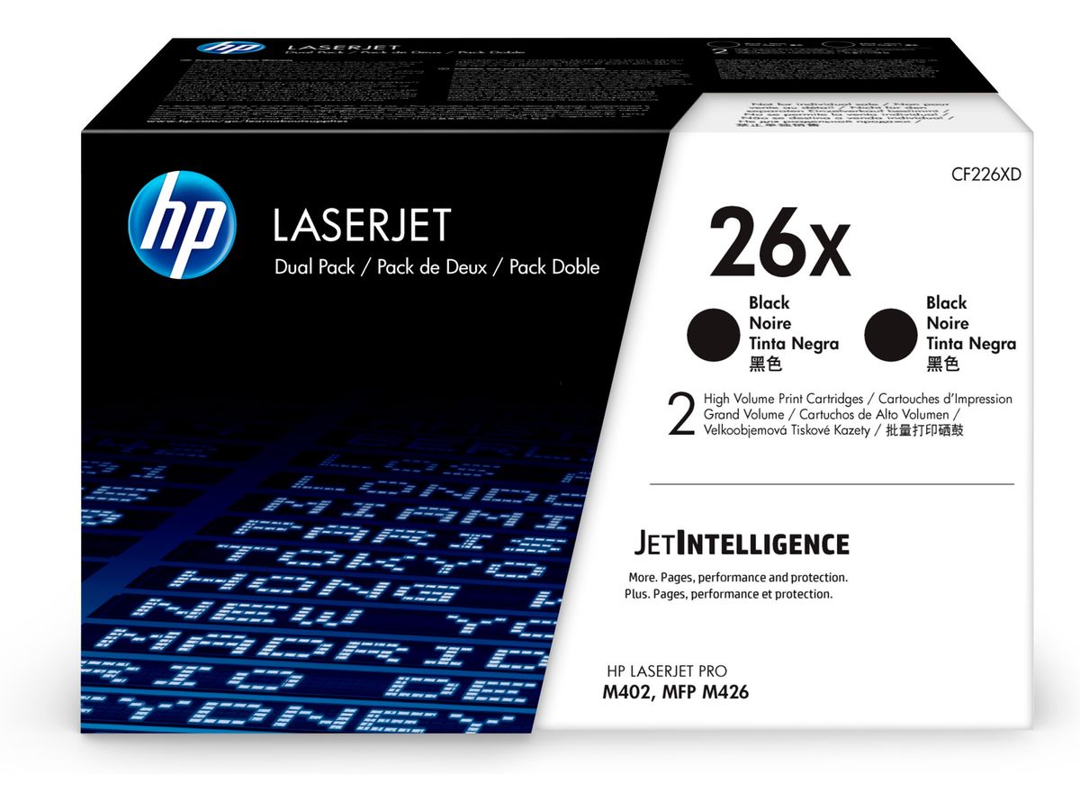 HP 26X LaserJet, lot de 2 cartouches de toner grande capacité authentiques, noir