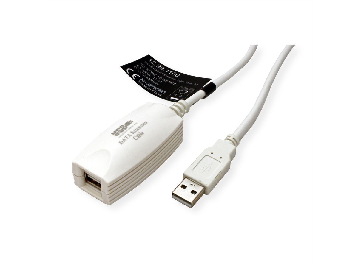 VALUE USB 2.0 Verlängerung, weiß, 5 m