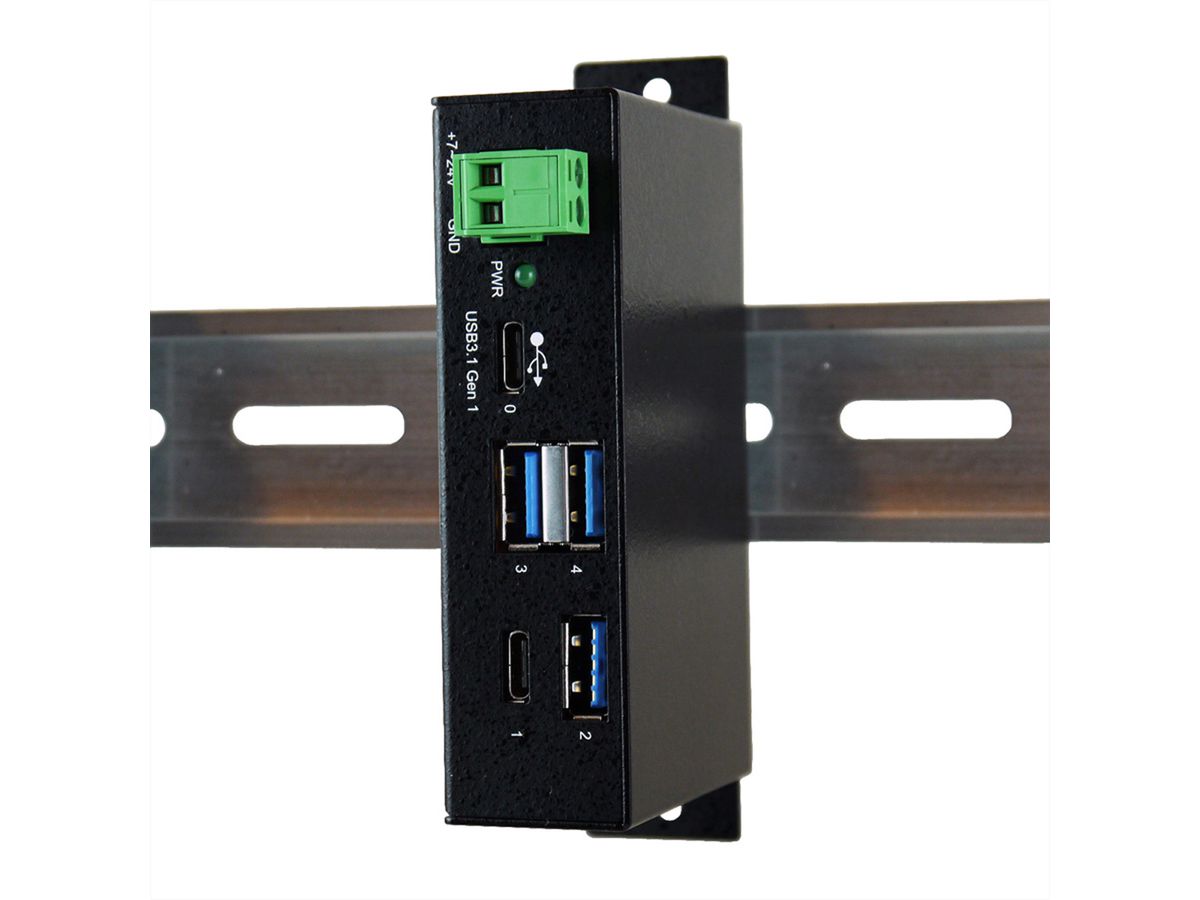 EXSYS EX-1195HMS hub USB 3.2 Gen1 à 4 ports, entrée et sortie type C, protection de surtension