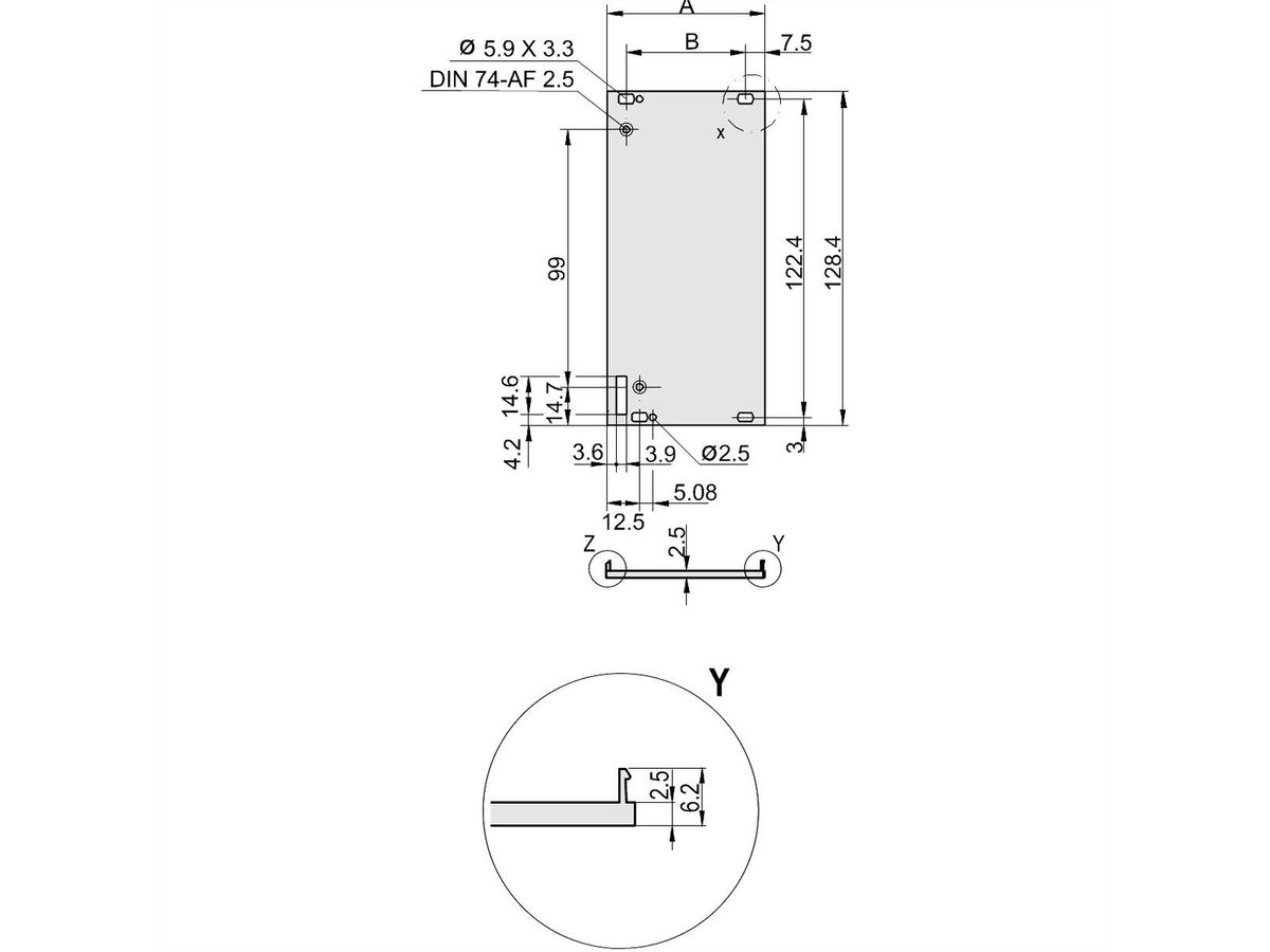 SCHROFF Plug-In Unit U-Profile Face avant pour poignée Forme 1, 6 U, 4 CV, 2,5 mm, Al, Anodisé frontal, Conducteur arrière